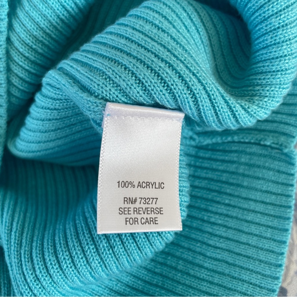 Vintage Y2K Medium Ribbed Knit Teal Turtleneck Sweater Sleeveless Dana Buchman - Picture 5 of 9